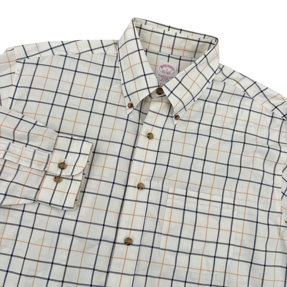 Brooks Brothers Mens L Plaid Traditional Fit Non-Iron Tattersall Button Shirt